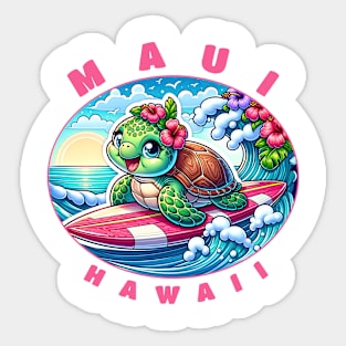 Maui Hawaii Girls Cute Surfing Sea Turtle Sticker